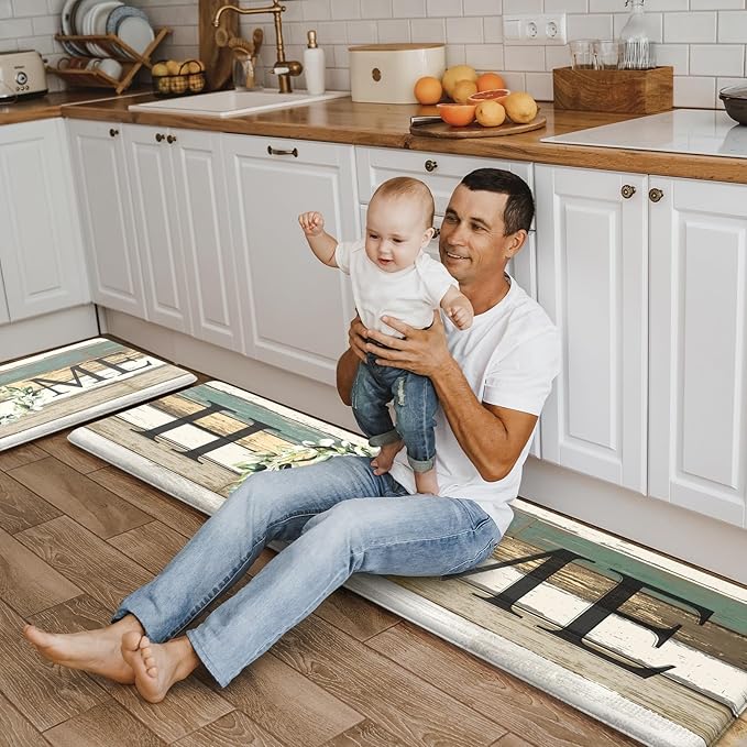 KIMODE Anti Fatigue Kitchen Mats, Farmhouse Kitchen Rugs Sets of 2,Non Slip Waterproof Kitchen Floor Mats,Ergonomic Cushioned Comfort Standing Mat for Home,Laundry,Office,Sink,Desk