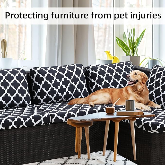 8Pcs Stretch Patio Cushion Covers,Outdoor Couch Covers Replacement,Outdoor Couch & Sofa Slipcovers,for Patio Furniture Cushion Covers,Washable Reusable Furniture Protector (Lingge Grey,Cover Only)