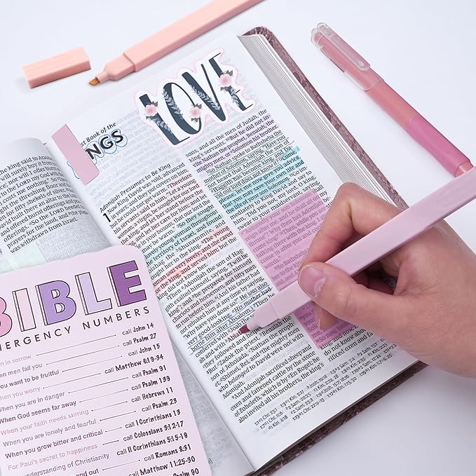 XKDOUS Bible Study Supplies Journaling Kit for Women, Bible Study Kit Includes Prayer Journal, Emergency Card, Highlighters, Tabs & More for Journaling. Great for Christian Gifts Scripture Study, Pink