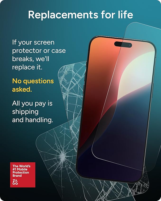 ZAGG Glass Elite Privacy Screen Protector for iPhone 17 - 5X Stronger Tempered Glass, ClearPrint Technology for Smudge Free Clarity, Smooth Feel, Full Coverage, InvisibleShield, Easy Two-Step Installation