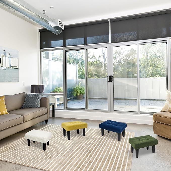 CAROLMADE Ottoman Foot Rest, Sherpa Small Ottoman Foot Stool with Legs Modern Footstool Ottomans for Living Room Entryway Office, Soft White