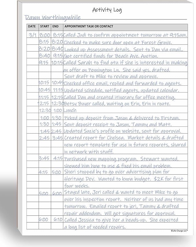 Activity Log Notepad – Daily Tracker Planning Pad for Office Productivity, Task Tracking & Time Management Planner – Work Communication Logbook Timesheet, Get Organized – 8.5 x 11 Legal Pad, 60 Page