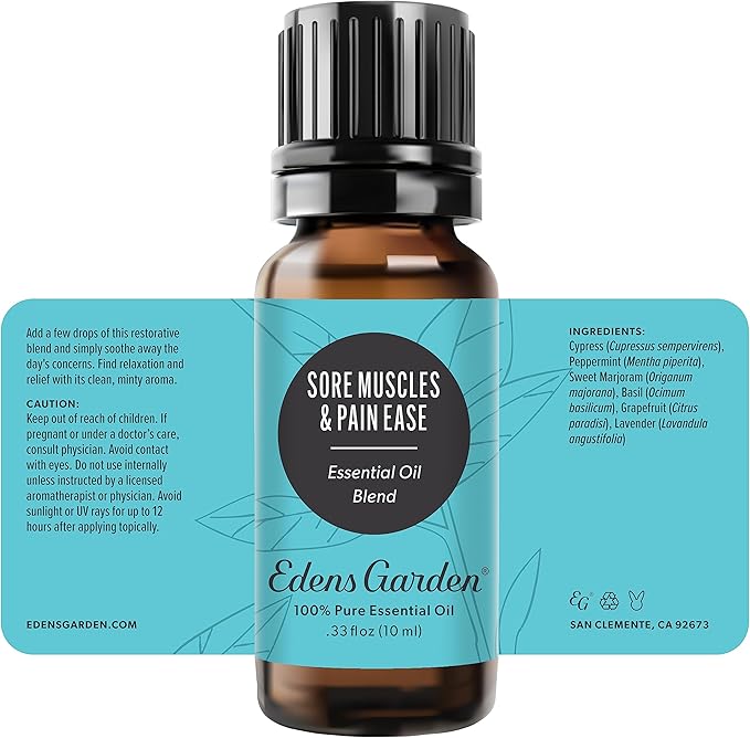 Edens Garden Sore Muscles & Pain Ease Essential Oil Blend- 100% Pure Premium Grade, Undiluted, Natural, Therapeutic, Aromatherapy, The Best for Diffusing, Skin, Face, Humidifiers 10 ml (.33 fl oz)