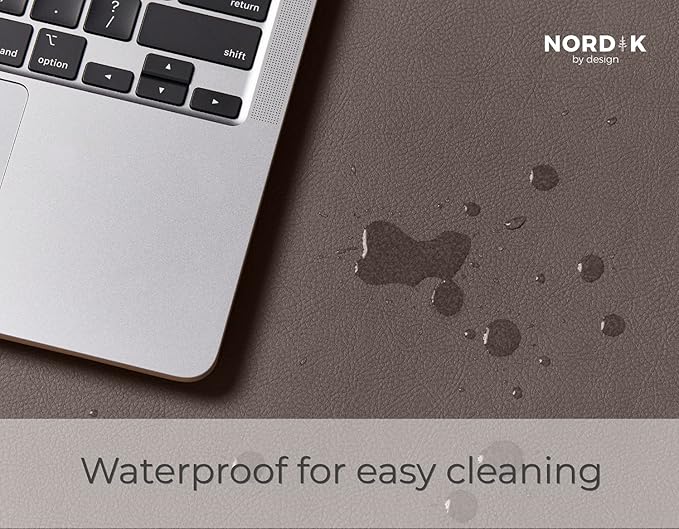 Nordik Cork Leather Desk Mat Cable Organizer - Gunmetal Grey 35 X 17 inch - Premium Extended Mouse Mat for Home Office Accessories - Non-Slip Vegan Leather Desk Pad Protector & Desk Blotter Pad