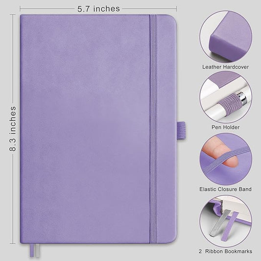 RETTACY Graph Grid Paper Notebook, 2-Pack, 192 Pages per Pack, A5 Medium Size (5.7'' x 8.3''), Leather Hardcover, 100 GSM Thick Paper, for School, Students, Math, Engineering (Black & Purple)