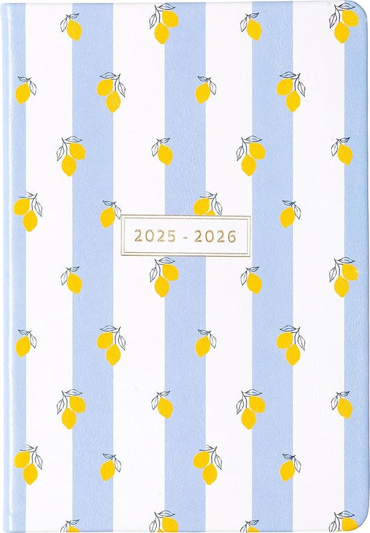 2025-2026 Eccolo 18 Month Bound Planner, Monthly & Weekly Pages (5.25 x 7.75" - July 2025 - Dec 2026 - Lemon Blue Stripes)