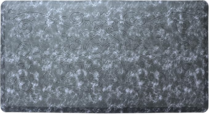 J&V TEXTILES Medallion Embossed Kitchen Mat Cushioned Anti Fatigue Floor Mat, Thick Non Slip Waterproof Kitchen Rugs and Mats,Heavy Duty Foam Standing Mat for Kitchen (Navy Blue, 17" X 28")