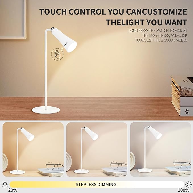 Wireless Desk Lamp LED Cordless Table Lamp for Home Office Eye-Caring Light,3 Color Modes,4-in-1 Magnetic Lamp,Touch Control Desk lamp for Reading