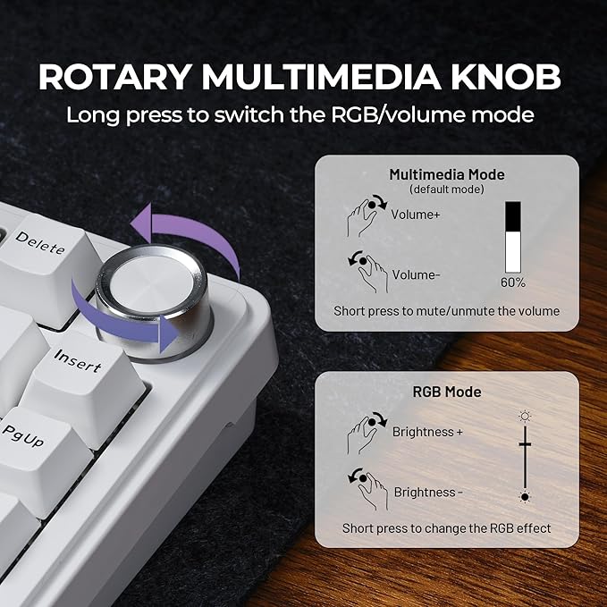 x XVX M75 75% Wireless Gaming Mechanical Keyboard, BT5.0/2.4GHz/USB-C,Hot Swappable Creamy Pre-lubed Switches,Gasket Structure,RGB Backlit White Keyboard w/Knob for PC/Laptop/Xbox/PS4/PS5,LUMINA HEART