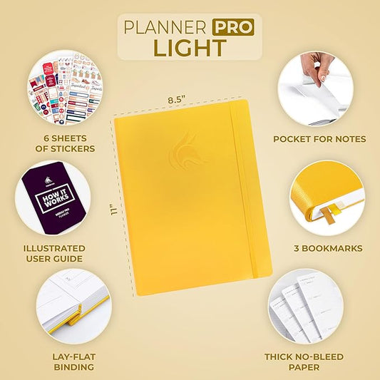 Clever Fox Planner PRO Light – Weekly & Monthly Life Planner to Increase Productivity, Time Management and Hit Your Goals, 8.5x11″ (Amber Yellow)