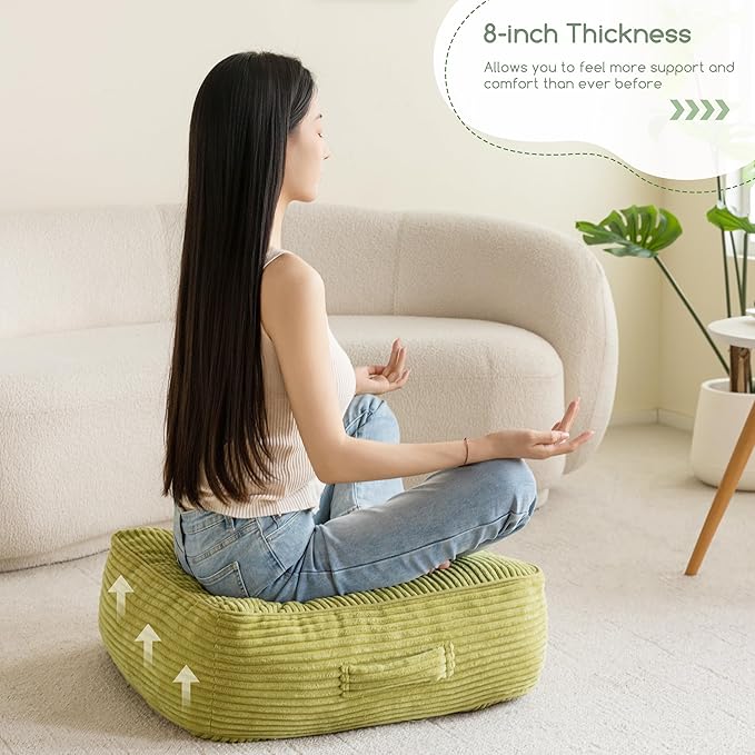 8" Washable Floor Pillow Cushion for Adults, Meditation Cushion Pillow, Large Square Floor Sitting, Removable Tufted Corduroy Cover, for Tatami Living Room or Yoga, 22x22 Inch, 2Pack, Machine Washable