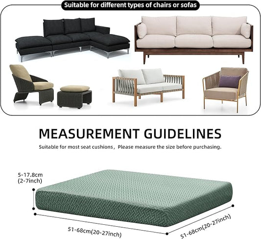 8Pcs Stretch Patio Cushion Cover Outdoor Cushion Cover Replacement Slipcovers Outdoor Cushion Covers Thick Jacquard Textured Twill Fabric Porch Patio Furniture Protector(Green,Cover,Only)