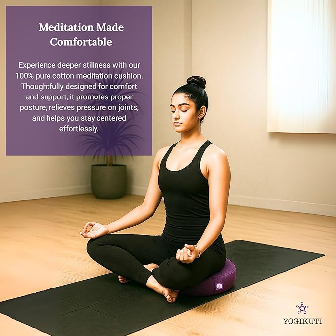 Yogikuti Meditation Cushion – 100% Pure Cotton Zafu for Comfortable Meditation & Yoga – Floor Sitting Pillow for Mindfulness & Support