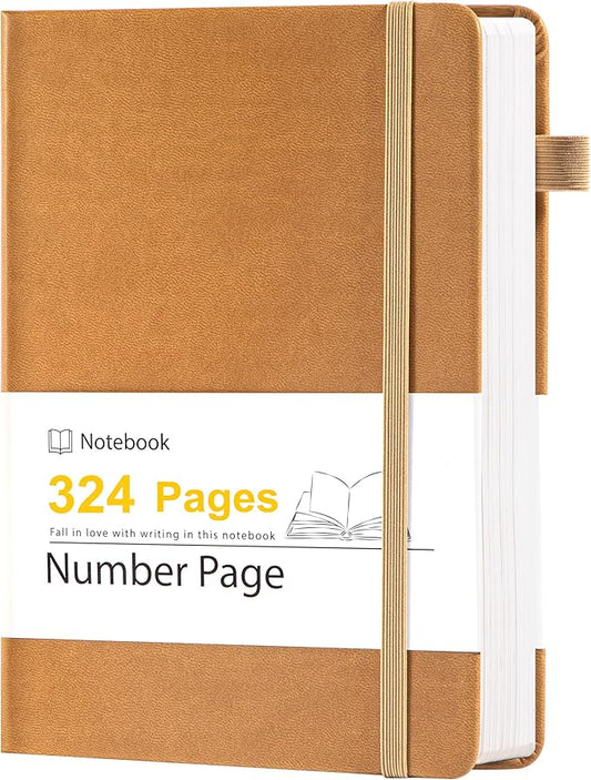 Yoment Lined Journal Notebook 324 Pages Leather Journals for Writing A5 Hardcover Journaling Notebooks for Women Men 100 GSM Thick College Ruled Notebooks for Work School Note Taking, Light Brown