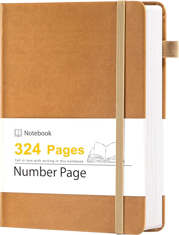 Yoment Lined Journal Notebook 324 Pages Leather Journals for Writing A5 Hardcover Journaling Notebooks for Women Men 100 GSM Thick College Ruled Notebooks for Work School Note Taking, Light Brown