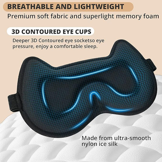 3D Kids Sleep Eye Mask: 3D Contoured Cup Sleeping Masks, Blindfold Sleep Eye Cover with Adjustable Strap, Memory Foam Lightweight Night Eyeshade for Boys Girls Teens (Black)