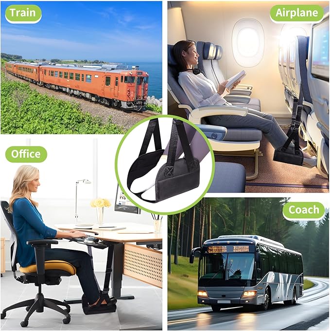 Lefeke Airplane Foot Hammock, Adjustable Foot Hammock for Plane Travel with 2 Straps, Plane Foot Rest with Support Plate, Foot Swing Airplane Travel Essentials