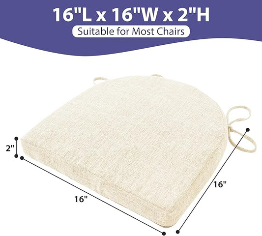 Chair Cushions for Dining Chairs with Ties and Removable Cover, Dining Kitchen Chair Pads with Non-Slip Bottom, High-Resilience Indoor Seat Cushions, 16'' x 16'' x 2'', Set of 6, Beige