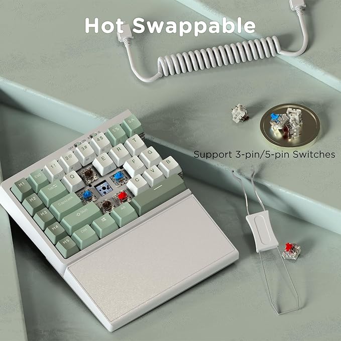 RK ROYAL KLUDGE RKS70 Ergonomic Split Mechanical Keyboard, Wireless Bluetooth/2.4G/Wired Keyboard with Wrist Rest, 75% RGB PC Gaming Keyboards for Win/Mac, Hot Swappable Silver Grey Switches, White