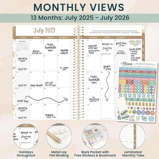 bloom daily planners 2025-2026 Academic Year Daily Planner (July 2025 - July 2026) - A5 Weekly & Monthly Calendar Agenda Organizer Book with Stickers - 5.5" x 8.25" - Moments of Grace