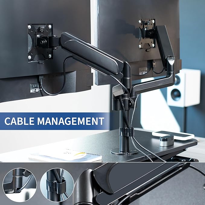 VIVO 32 inch Standing Desk Converter with Dual Monitor Mount for up to 32 inch Screens, Height Adjustable Riser with Pneumatic Spring Arms, Black, DESK-KIT-0K2K