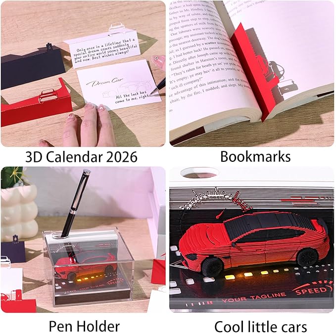 3D Timepiece Calendar 2026 Paper Art Memo Pad with LED Light – Tear-Away Desk Calendar for Record, Planner & Habit Tracker, Bookmark, Gift & Decorative Office Decor
