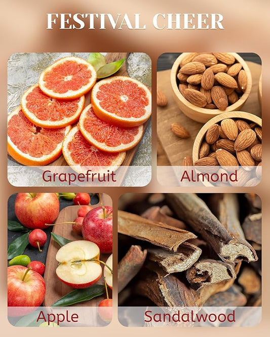 M&SENSE Festival Cheer Wooden Wick Holiday Candle, 18oz Almond & Apple Highly Scented Clean Natural Soy Wax Candle, 100 Hours Burn Candle, Aromatherapy Large Candle for Housewarming Bathroom Bedroom