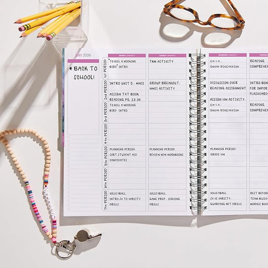 Inspired by Erin Condren 12-Month Teacher Planner (Jul 2025 - Jun 2026), 8.5"x11" Weekly and Monthly Lesson Planner, 70 Lb. Text Weight Paper, Watercolor Apples Covers, Pewter Wire-O Spiral Binding