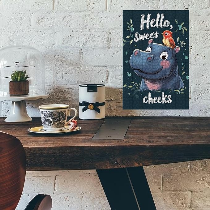 500 Piece Wooden Jigsaw Puzzle Hippo Bathroom Adults & Kids Difficult Brain Teaser for Family Fun & Quiet Entertainment 20.4x15 Inch