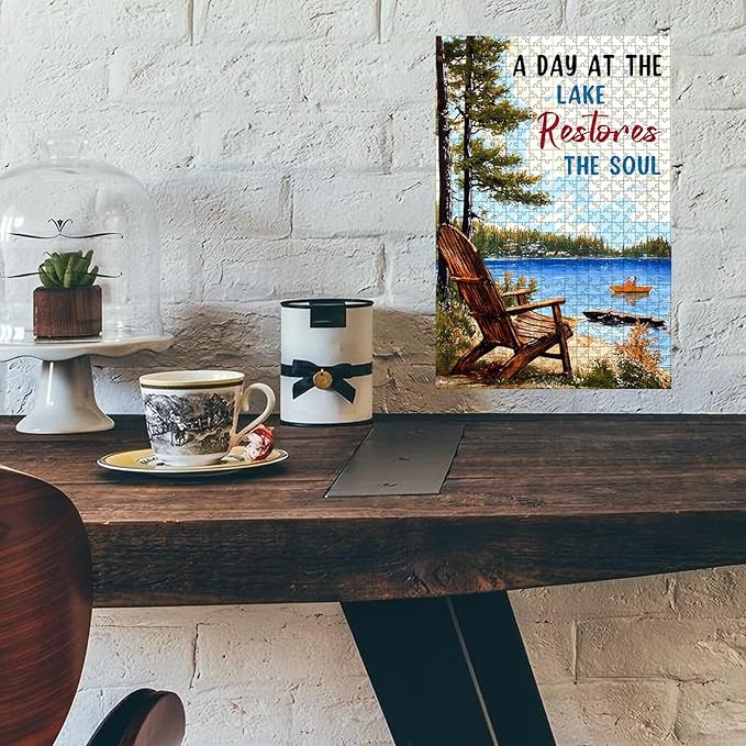 500 Piece Wooden Jigsaw Puzzle Day at The Lake Restores The Soul for Adults & Kids Challenging Brain Teaser for Family Bonding Stress Relief Focus Trainer & Educational Toy 20.4x15 Inch