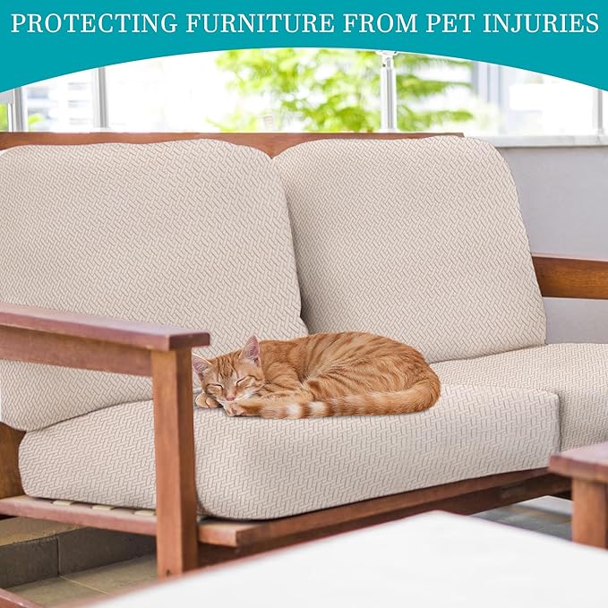 14Pcs Stretch Patio Cushion Covers,Outdoor Couch Covers Replacement,Outdoor Couch & Sofa Slipcovers,for Patio Furniture Cushion Covers,Washable Reusable Furniture Protector (Beige,Cover Only)