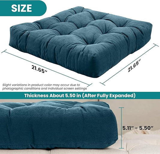 NEST & LOOM Floor Cushions - Floor Chair Pillow, Meditation Cushion, Square Large Floor Pillow, Solid Thick Tufted Floor Pillow - Teal - 21.65" x 21.65"