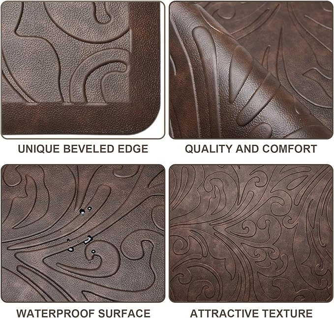 J&V TEXTILES Medallion Embossed Kitchen Mat Cushioned Anti Fatigue Floor Mat, Thick Non Slip Waterproof Kitchen Rugs and Mats, Standing Mat for Kitchen,Floor,Desk,Sink,Laundry, (Beige, 17" X 28")