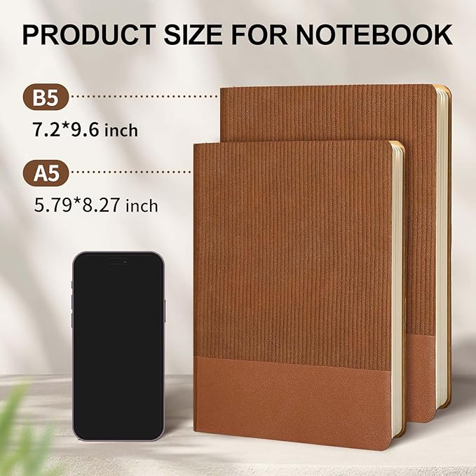 Lined Journal Notebook for Work College Ruled Note Book 7.2"x9.6" B5 PU Leather Daily Journaling 160 Pages for Women Men Writing Home School Supplies Business (B5 Lined 160pages, 10-Brown)