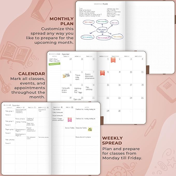 Clever Fox Teacher Planner – School Year Planner with Calendars & Lesson Plans – Teacher Plan Book for Classroom & Homeschool Organization - Undated, 7x10″, Hardcover (Dark Terracotta)