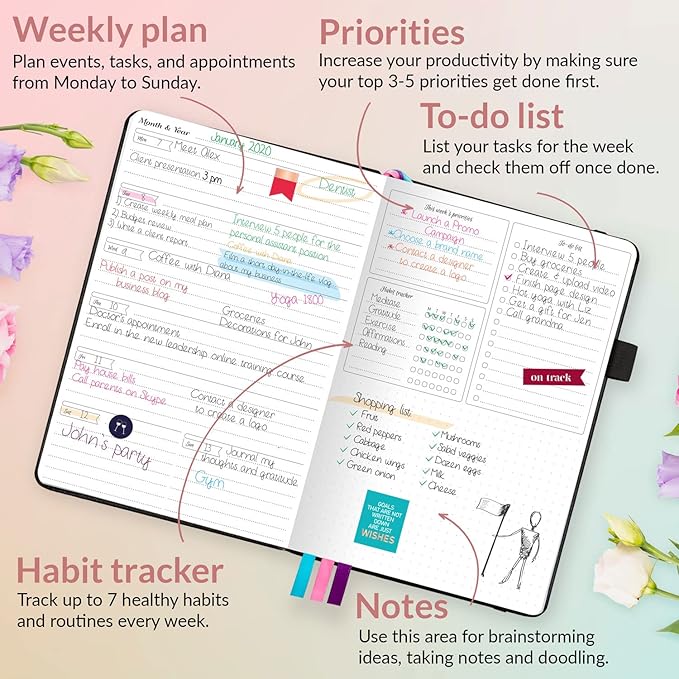 GoGirl Planner and Organizer for Women – A5 Size Weekly Planner, Goals Journal & Agenda to Improve Time Management, Productivity & Live Happier. Undated – Start Anytime, Lasts 1 Year – Black