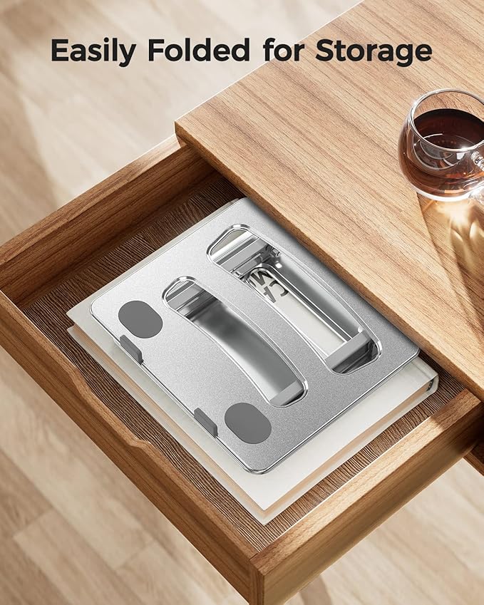 LORYERGO Laptop Stand for Desk, Adjustable & Foldable Laptop Riser for 10-15.6 Inch Laptops, Computer Stand for MacBook/Notebook, Portable Ergonomic Holder Up to 17.6lbs - Silver