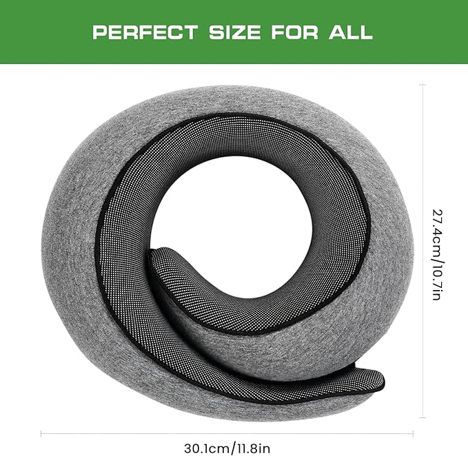 Badink® Memory Foam Neck Travel Pillow, Neck Pillow Airplane with MagicStrap – Adjustable Ergonomic Travel Pillow for Office/Airplane/Car, Washable Cover, Portable Cervical Support (Gray)