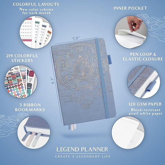 Legend Weekly Colorful Planner 2nd Edition – Undated Life & Work Agenda Journal for Time Management, Goal Setting, Productivity, Tasks & To Do Lists – A5 size, 5.8 ″ x 8.3″, Hardcover – Periwinkle