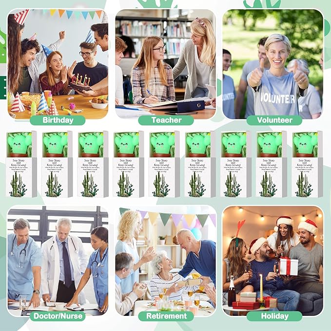 Wettarn 24 Sets Cactus Positive Gifts Cute Stress Balls with Support Gift Boxes Bulk Inspirational Party Favors for Employee Coworker Friends Office Relief Toys Funny Desk Decor