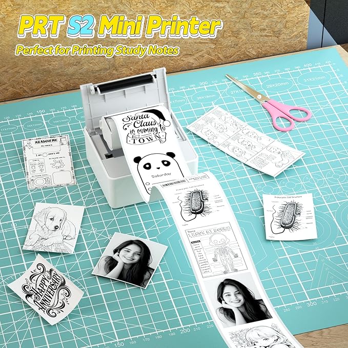 PRT Mini Sticker Printer with 1 Roll Paper, Portable Thermal Sticker Maker Machine for Notes, School Supplies & DIY Labels, Wireless Bluetooth with Free App, Compact for Students, Office & Home Use