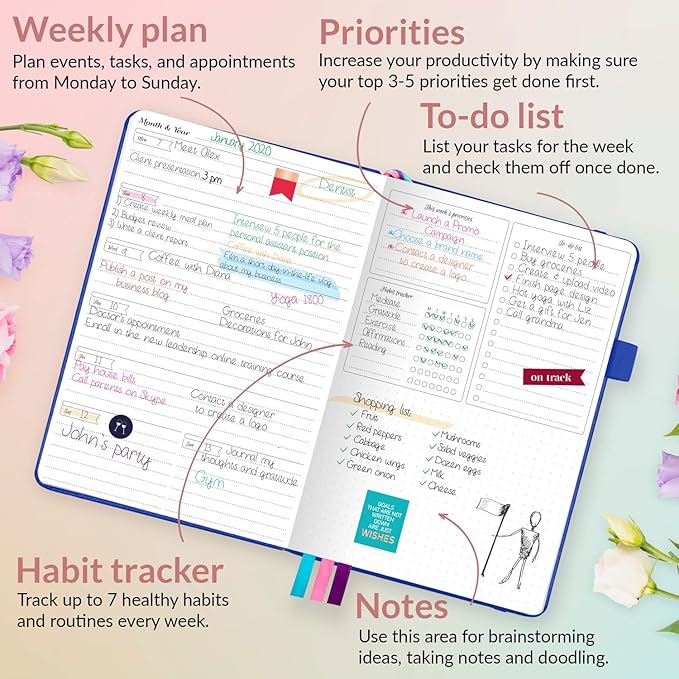 GoGirl Planner and Organizer for Women – A5 Size Weekly Planner, Goals Journal & Agenda to Improve Time Management, Productivity & Live Happier. Undated – Start Anytime, Lasts 1 Year – Royal Blue