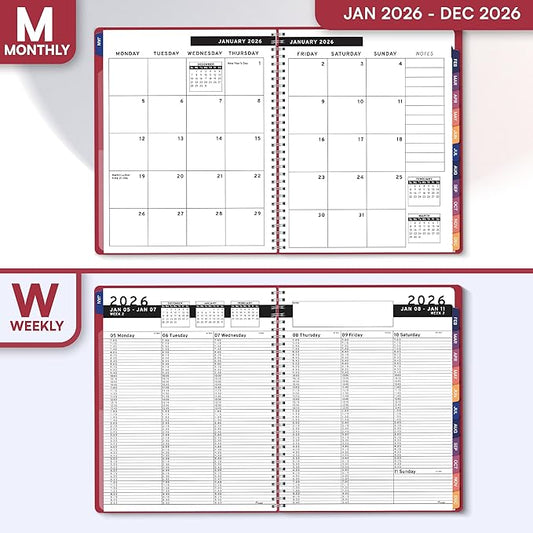 Ensight 2026 Appointment Book & Planner Ensight 8.5 x 11 inches Large Tabbed Daily Hourly Weekly Planner Schedule Book 15 Minute time Slots Business & Personal Planner Jan 2026 Dec 2026 Maroon