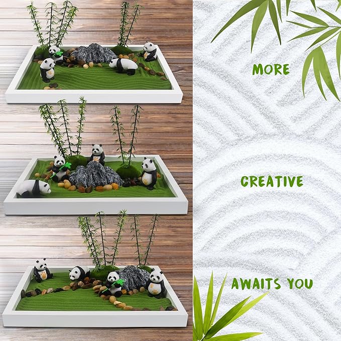 Panda Mini Zen Garden for Desk 11" x 8" Automatic Zen Garden Sand Bowl Japanese Desk Decor Zen Garden Accessories Kit Zen Decor Panda Gifts Rake Home Decor Room Decor