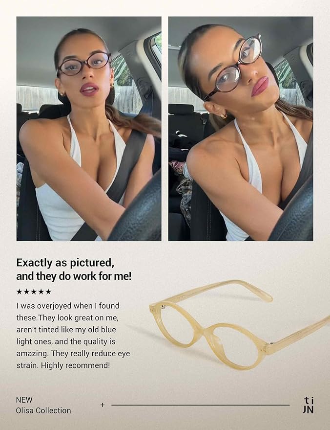 TIJN Olisa Blue Light Blocking Glasses for Women Men,Oval Glasses Frame Bluelight Glasses for Gaming/Computer/Screen