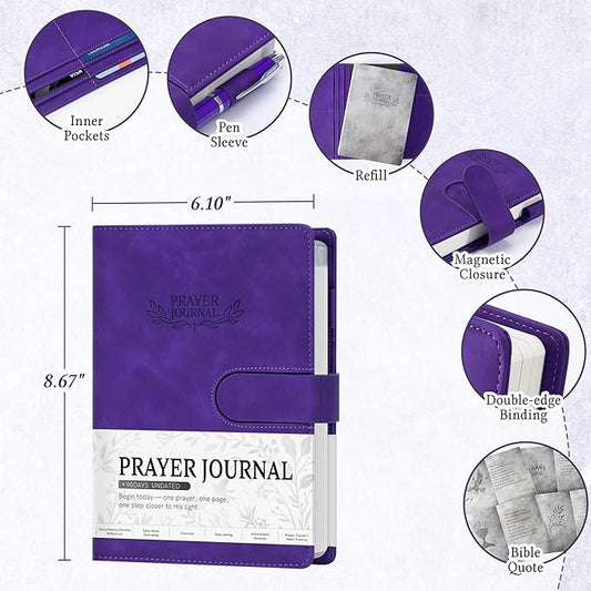 Ospelelf Purple Faux Leather Daily Prayer Journal for Women - Gratitude Journal Bible Study Guided Notebook Planner, Gifts for Christian, Undated 3 Month