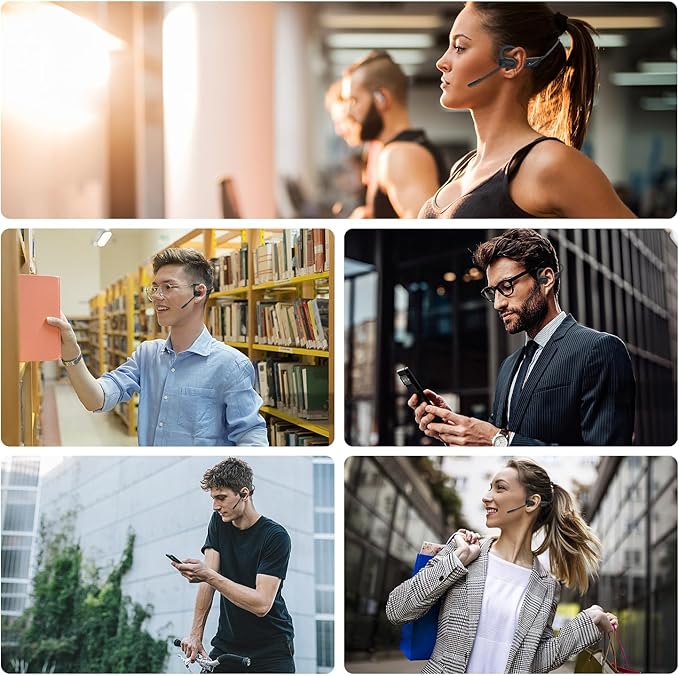 Open Ear Bluetooth 5.4 Headphones with Mic, Lightweight Wireless Headset with Microphone Noise Cancelling Mute Button for Home Office Work Driving Running Workouts, Dual Link, 15H Playtime