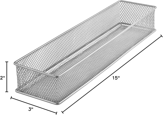 YBM HOME Silver Mesh Drawer Cabinet and or Shelf Organizer Bins, School Supply Holder Office Desktop Organizer Basket (24, 3x15x2 Inch)