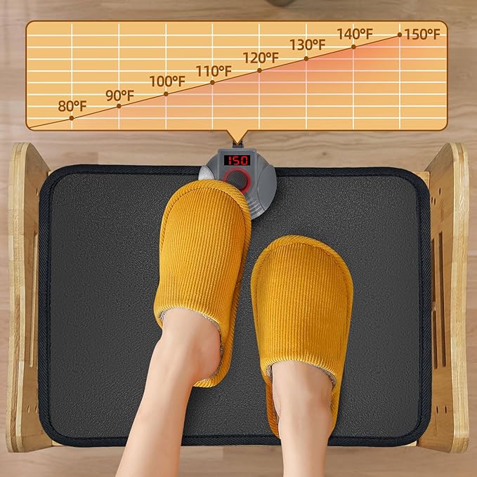 Myplace Bamboo Adjustable Under Desk Footrest with Heating Pad - Warm Ergonomic Foot Rest with 7-Level Adjust, Slanted Foot Rest Stool for Home Office Kitchen Bedroom (Burlywood)