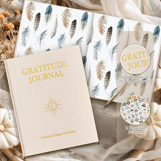 Lanpn Daily Gratitude Journal for Men Woman, 4 Month Mindfulness & Affirmation Planner, 7.8"x9.2" The 5 Minute Grateful Diary, Guided Reflection with Positivity Prompts Undated Notebook, Beige
